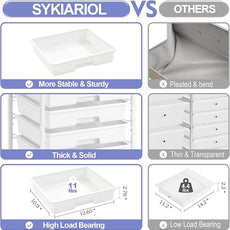 Rolling Storage Cart with Drawers,Utility Cart With 8 Drawers and Wooden Tabletop,Rolling Drawer Cart,Storage Drawer Cart for Living Room,Classroom,Bedroom,Bathroom,Dorm,Office,White