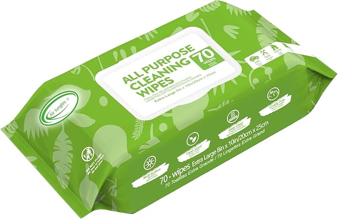Air Jungles All Purpose Cleaning Wipes for Car and Home 70 Count, Extra Large 8" x 10" Heavy Duty for Car Interior Vinyl, Kitchen, Bathroom, Countertop, Furniture, Tool - Non-Toxic for Multi-Surface