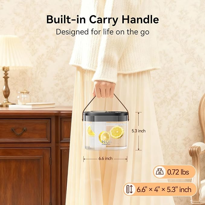 DIGIX Rechargeable Portable Humidifier-Smart Display,Night Light,Easy Clean,1.4L Small Humidifiers for Bedroom Baby, Personal Mini Humidifier for Travel Home Plants,3 Mist Modes, Auto Shut-Off (Black)