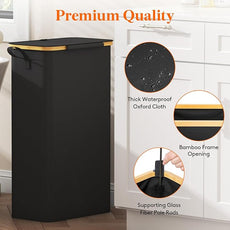 Lifewit 75L Slim Laundry Hamper with Lid, Narrow Laundry Basket with Removable Bag & Bamboo Handles, Fodable Thin Dirty Clothes Hamper for Laundry Collapsible Bin for Bathroom Bedroom Dorm, Black