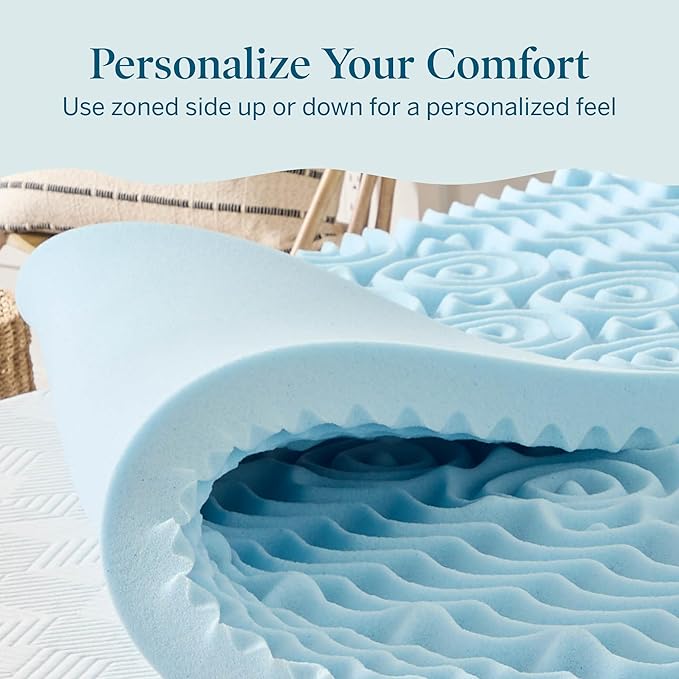LUCID 3 Inch Gel Memory Foam Mattress Topper, Queen size – 5 Zones – Cooling Gel Infusion – CertiPur Certified Foam