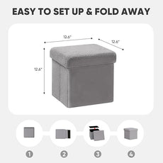 PINPLUS Storage Ottoman Cube Square Shaped Ottomans with Storage Foot Stool Footrest for Lving Room Boucle Ottoman Seat for Dorm Room,Faux Teddy Fur Grey,11.8