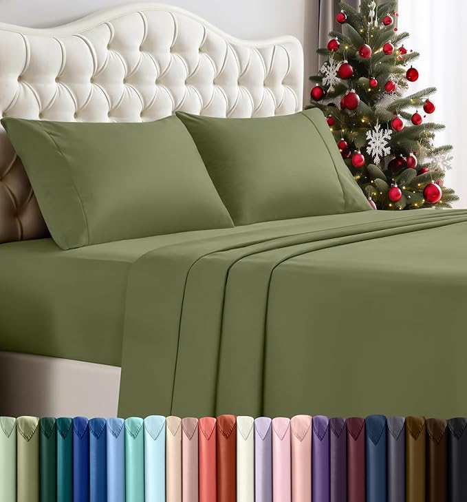 Utopia Bedding King Sheet Set – 4 Piece Bed Sheets for King Size Bed, Soft and Breathable Microfiber, Includes 1 Fitted Sheet, 1 Flat Sheet and 2 Pillowcases (Olive)