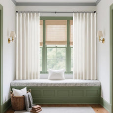 Cream Ivory Pinch Pleat Linen Short Curtains 54 Inch Long for Kitchen Pleated Hooks Rings Back Tab Light Filtering Boho Farmhouse Semi Sheer 54 Inch Curtain for Dining Room Bedroom Small Window