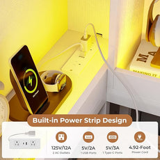 VIAGDO Corner Bed Frame with Storage Bookcase and 6 Drawers, Twin XL Metal Platform Corner Bed Frame with LED Lights and Charging Station, Twin XL Daybed for Kids Teenagers, White