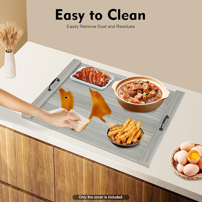 30×22inch Stove Top Cover Board, Rustic Wood Noodle Board Gas Electric Stove Cover, Kitchen Serving Tray for Small Apartments, Kitchens, RVs