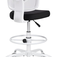 Primy Armless Mid-Back Ergonomic Standing Desk Chair - Mesh Rolling Tall Chair, Adjustable Height and Footring, Art Room, Office or Home (White)
