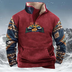 Western Sweatshirts for Men Aztec Cowboy Vintage Graphic Fleece Hoodie Mens Quarter Zip Pullover Country Jacket
