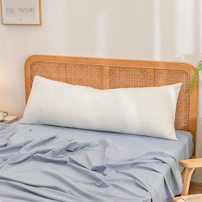 BESTOUCH 100% Washed Cotton Pillowcase for Hair and Skin Linen Feel Soft Comfortable Breathable 1 Pcs Pillow Case with Envelope Closure Solid Off White Body 20x54 Inches