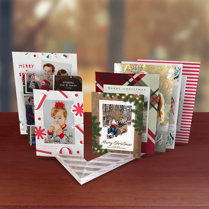2-Pack Crystal Clear Acrylic Greeting Cards Display & Organizer | Unique Gift for Teacher or Home | Holds 60 Cards | For Table, Shelf, Desk, or Mantel
