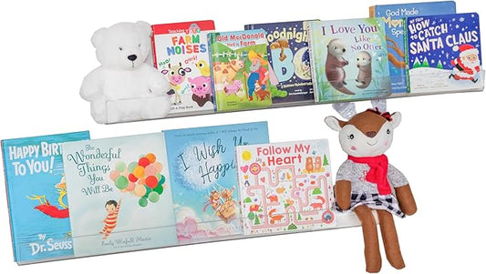 Rebecca Luxurious Acrylic Floating Shelves for Wall - 2 Pack of 16" x 2" x 4" - 5mm Thick Clear Book Shelf for Bathroom, Bedroom, Nursery, Kids Room with Easy Installation Hardware – Cute Bookshelf