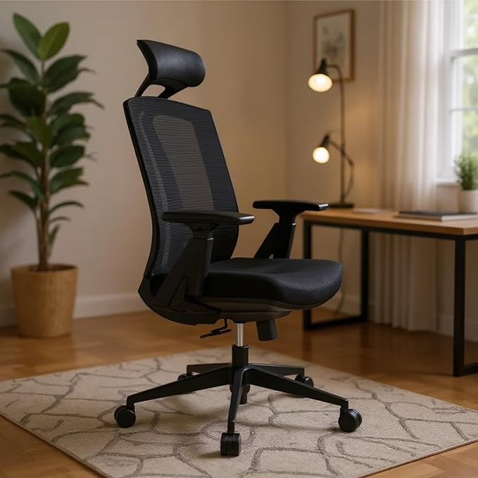 SUNLINE Ergo Plus Ergonomic Office Chair - Desk Chair, Mesh Computer Leatherette Headrest, Memory Foam Seat, and Smooth Casters - Adjustable Lumbar Support, Home Office - Black, 330 lbs