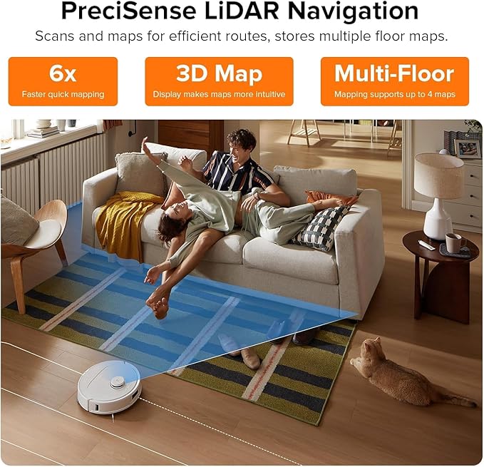 roborock Qrevo Plus Robot Vacuum and Mop with FlexiArm Design Edge Mopping, Self-Emptying, Auto Mop Washing & Drying, 7,000 Pa Suction, White (Renewed)