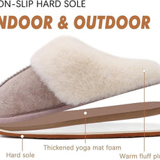 KuaiLu Womens Fluff Dual Memory Foam Slippers Ladies Cozy Arch Support Warm Scuff Slippers Slip on Comfy Winter House Shoes with Non-Slip Indoor Outdoor Hard Sole