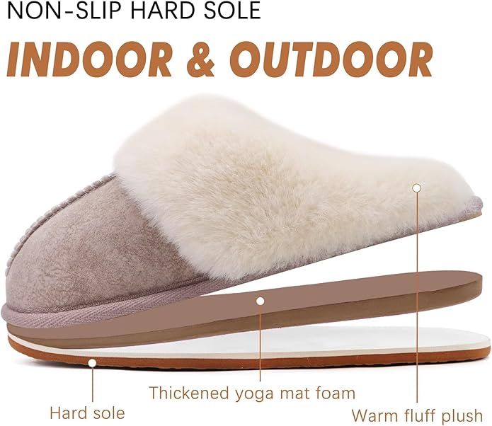 KuaiLu Womens Fluff Dual Memory Foam Slippers Ladies Cozy Arch Support Warm Scuff Slippers Slip on Comfy Winter House Shoes with Non-Slip Indoor Outdoor Hard Sole