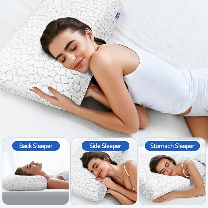 Memory Foam Pillows for Sleeping, Bed Pillow with Removable and Machine Washable Cover, Bed Pillow for Side, Back and Stomach Sleepers, King Size (1 Pack)