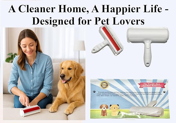 Pet Hair Remover Roller – Reusable Lint Roller for Dog & Cat Hair – Self-Cleaning Fur Remover for Furniture, Clothes, Car Seats – No Sticky Sheets – Eco-Friendly Gift for Pet Owners