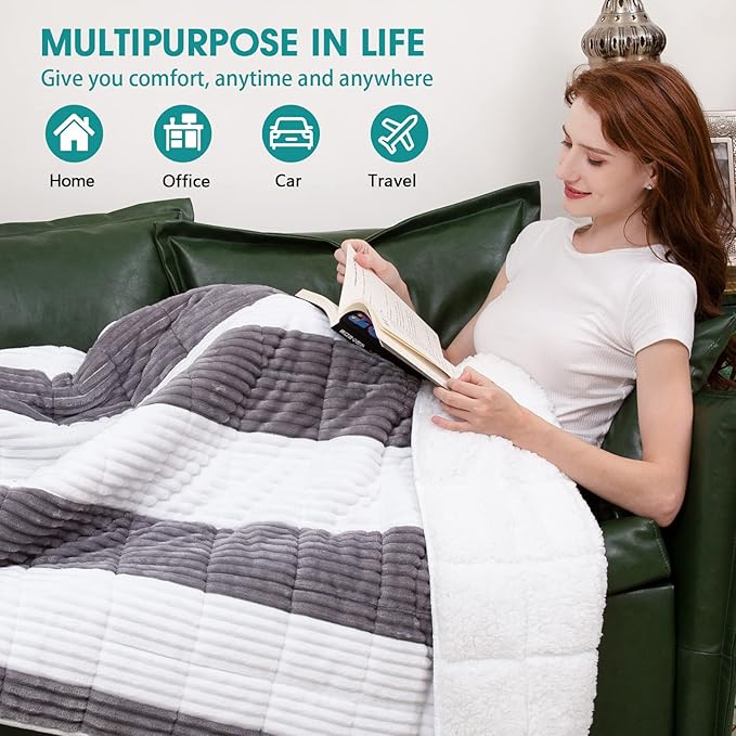 Sherpa Weighted Blanket for Adults 15lbs, 48"x72", Twin Full Size Fuzzy Heavy Throw Blanket for 120-160lbs, Microfiber Soft Thick Big Blankets Weighted Comforter Breathable Gift for Sleeping, Grey