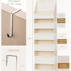 Criusia Over the Door Organizer, 6-Shelf Closet Hanging Storage with 13 Mesh Pockets, 55lbs Capacity Behind the Door Storage for Baby Nursery, Bathroom, Bedroom, and Dorm, Beige