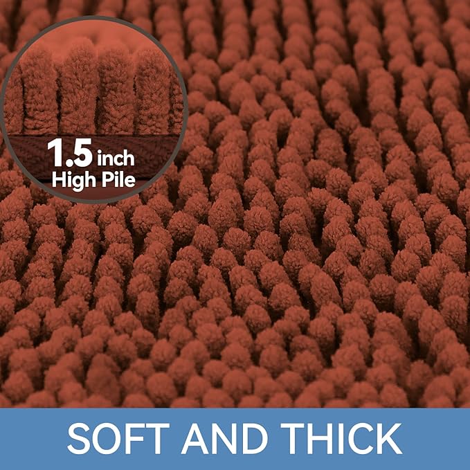 Bcoimo 48"×24" Absorbent Bath Mat, Non-Slip with Backing Chenille Bath Rug and Machine Washable Bathroom Mat Quick-Dry Design. Ideal for Bathroom and Tub Areas