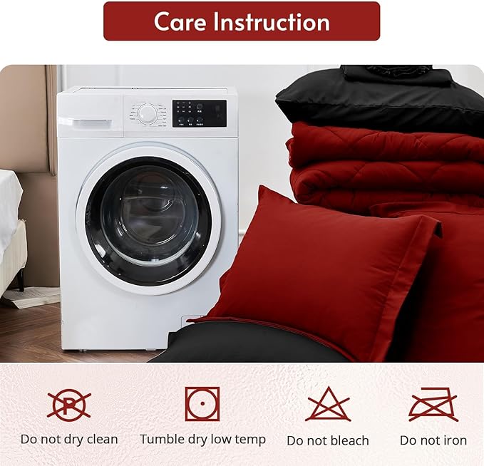 MUXHOMO 7 Pieces California King Comforter Set, Reversible Bed in a Bag Cal King Size, All Season Bedding Set with Comforter, Flat Sheet, Fitted Sheet, Pillowcases & Shams, Red & Black