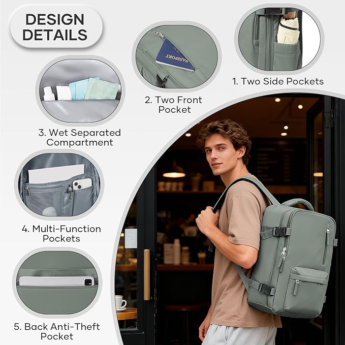 Vacuum Compression Backpack, Travel Vacuum Backpack with Electric Vacpack Pump, Flight Approved Carry On Personal Item Suitcase Luggage for Men Women, Sage Green, Small