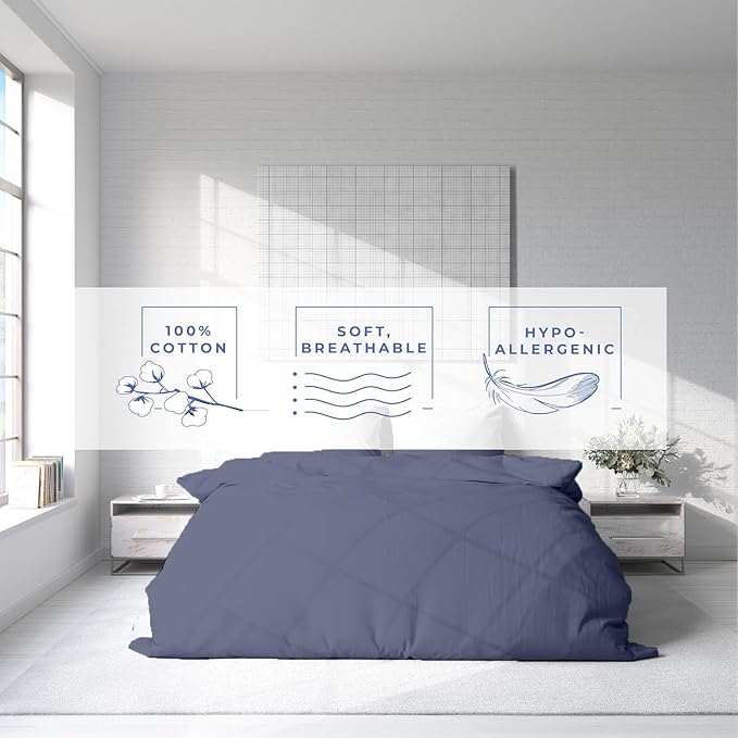 Kotton Culture 3 Pc Duvet Cover Queen Size/Full Size Set-100% Egyptian Cotton Sateen 600 TC Ultra Soft Premium Durable Comforter Cover Zipper Closure & Corner Ties- (Mediterranean Blue, 90" X 90")