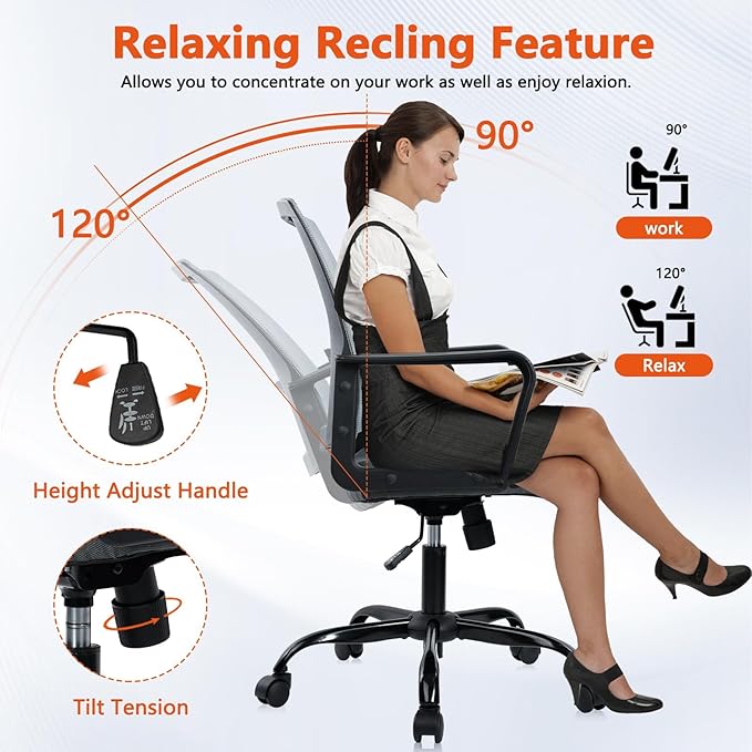 CLATINA Ergonomic Office Desk Chair - Mesh Office Chair with Adjustable Lumbar Support, Rolling Comfortable Computer Task Chairs with Arms for Home Conference-Gray, 12 Pack