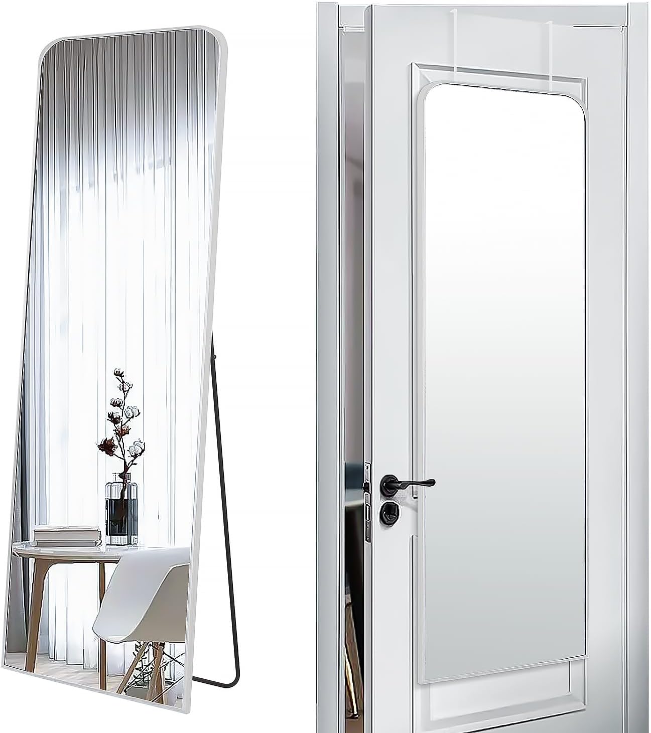 SCWF-GZ 47x14 Mirror Rectangle Full Body Length Door Hanging Wall Mounted Metal Aluminum Alloy Frame Dressing Make-up Mirrors for Entryway Bedroom Bathroom Living Room 47 14 inch Black
