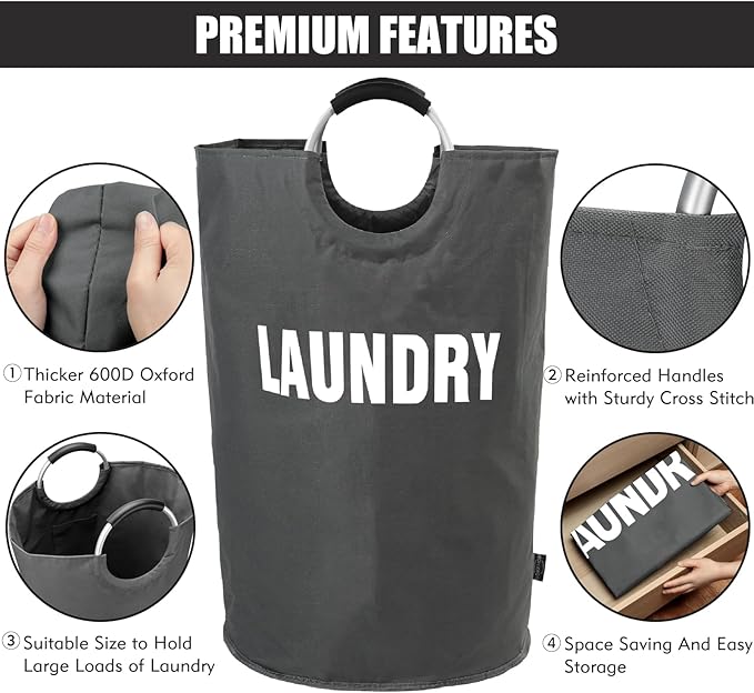 DOKEHOM 160L XX-Large Laundry Basket (7 Colors), Collapsible Laundry Bag, Foldable Laundry Hamper, Folding Washing Bin (Dark Grey, XXL)