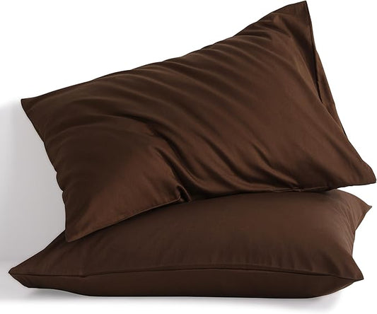 NTBAY Standard Cotton Pillowcases - Envelope Closure 20x26 Pillowcases Set of 2, Breathable and Soft Bed Pillow Cases, Brown