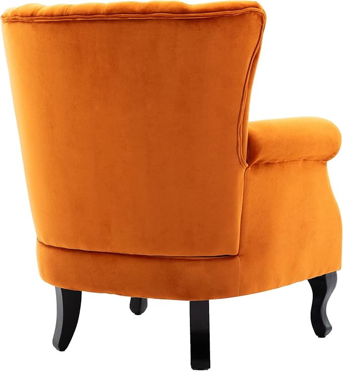 Mid Century Accent Chair Modern Tufted Wingback Armchairs Club Chair Velvet Single Sofa Lounge Chair with Pillow for Living Room, Orange