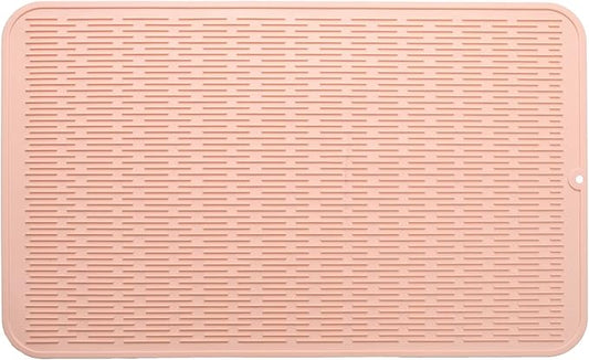 Silicone Dish Drying Mat for Multiple Usage,Easy clean,Eco-friendly,Heat-resistant Silicone Mat for Kitchen Counter or Sink,Refrigerator or Drawer Liner Pink 3XL 28 inches x 18 inches