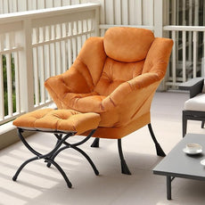 Tiita Lazy Chair with Ottoman, Modern Large Accent Lounge Armchair, Comfy Leisure Sofa Reading Chair with Footrest for Bedroom, Living Room, Dorm Rooms, Garden and Courtyard, Velvet Orange