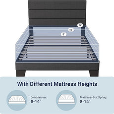 Allewie Twin Size Platform Bed Frame with Fabric Upholstered Headboard and Wooden Slats Support, Fully Upholstered Mattress Foundation/No Box Spring Needed/Easy Assembly, Dark Grey