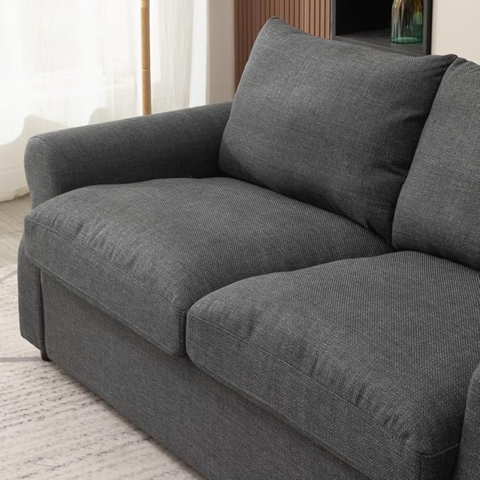 Panana Modern 2 and 3 Seats Loveseat Sofa Couch with Storage, Small Love Seat Couches for Living Room, Bedroom, Apartment, Office (Dark Gray Linen Fabric, Scroll Arm - 3 Seater)