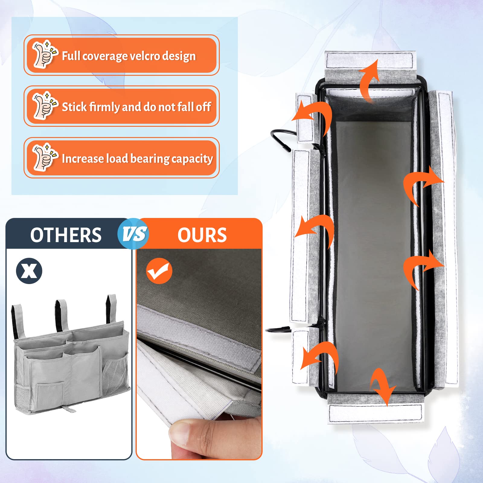 Loghot Bedside Caddy/Bedside Storage Bag Hanging Organizer for Bunk and Hospital Beds,Dorm Rooms Bed Rails,Can be Placed Glasses,Books,Mobile Phones,Keys (Light Pink) Dormly