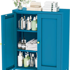 Coffee Bar Cabinet, Metal Sideboard Buffet Cabinet,Metal Storage Cabinet with 2 Doors and Adjustable Shelves for Kitche, Living Room, Entryway, Bathroom,Office (Blue, 31.5