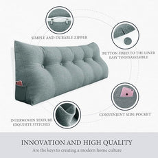10 lbs Thickened Headboard Pillow Wedge Pillow Headboard Reading Pillow Bed for Backrest Reading Triangular Pillow with Side Pocket Backrest Pillows for Sitting in Bed Wedge Gray Full