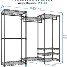 VIPEK V5 Portable Closet Wardrobe Heavy Duty Clothes Rack, Freestanding Clothing Rack with 4 Hang Rods & 8 Shelves, Adjustable Closet Racks, 68.9