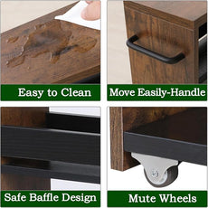 TEAMIX 4 Tier Slim Storage Cart with Handle, Slide Out Storage Rolling Utility Cart Mobile Shelving Unit Organizer Trolley for Small Spaces Kitchen Laundry Narrow Places (Brown+Black, 7-7/8'' W)