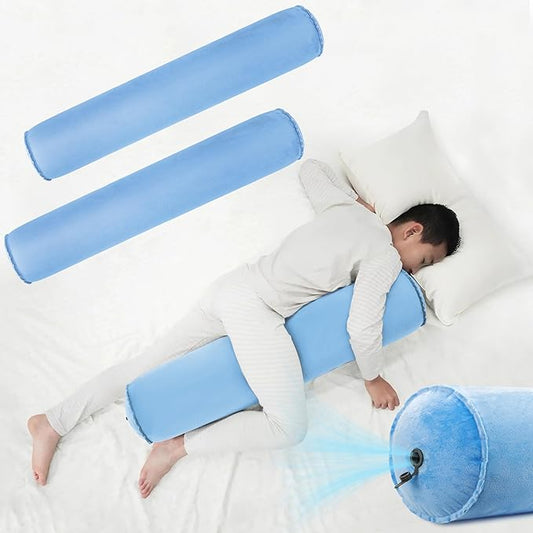 ONTYZZ Inflatable Short Body Pillow, Short Pillow for Bed, Oval Bolster Pillow for Good Sleeping and Back/Neck Support, 2pcs Blue