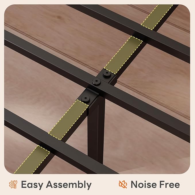 Sweetcrispy Twin Bed Frame with Headboard, Storage Headboard with USB Charging Station, Durable Squeak-Free Frame, Simple No-Tool Assembly,Works with Twin Mattress No Box Spring Needed