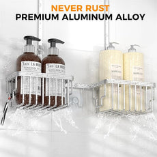 REINHARDT Aluminum Shower Caddy Hanging Adjustable Shower Caddy, Rustproof Hanging Shower Organizer with Hooks Soap Holders, Over Shower Head Caddy for Handheld Showerhead, Silver