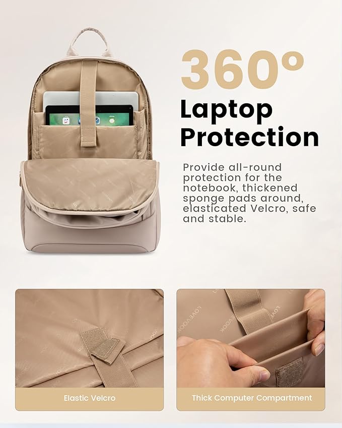 LOVEVOOK 17.3 Inch Laptop Backpack for Women - Work/Business Computer Backpack Purse, Large Capacity Casual Daypack, Travel Bag for Lawyer, Doctor, Teacher, Warm Beige