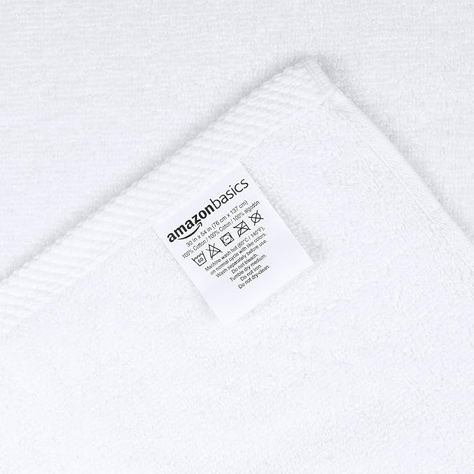 Amazon basics 100% cotton Lightweight quick-dry bath towel set, 8-piece, white, 10" x 7"