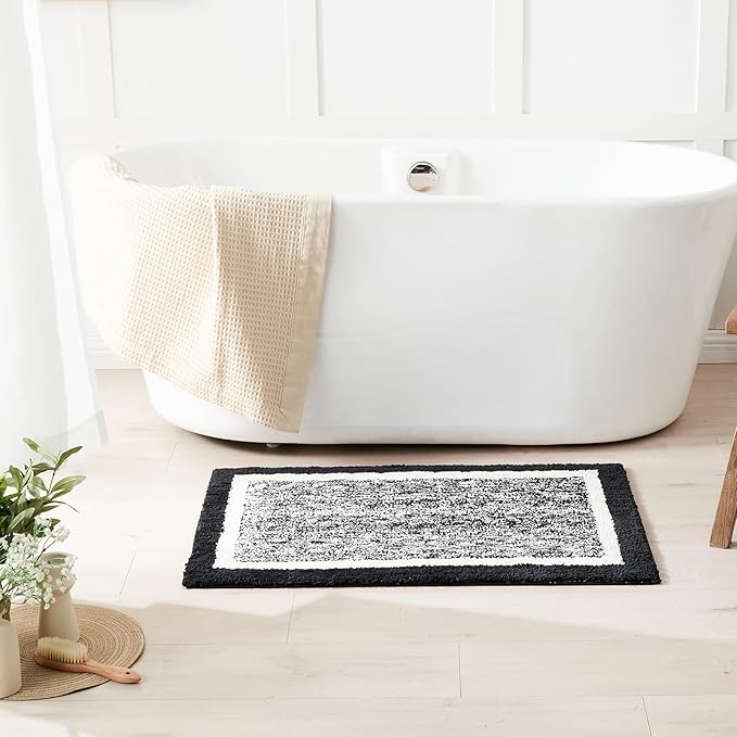 CozeCube Bath mats for Bathroom Non Slip, Fluffy Absorbent Microfiber Bath mat Washable, Aesthetic Bathroom Rugs, Long Jet Black Bath mat, Jet Black, 47" x 24"