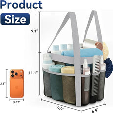 YASONIC Mesh Shower Caddy Portable for Dorm College Room Essentials, 8-Pocket Large Shower Bag with Double Handles, Hanging Shower Basket for Beach, Swimming, Bathroom, Beach, Camp, Gym, Black-Grey