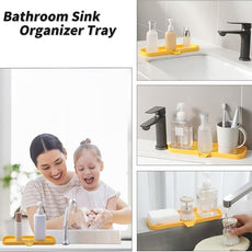 Silicone Bathroom Soap Dishes with Drain Spout-Bathroom and Kitchen Sink Organizer,Sponge Holder,Dish Soap Tray,Perfect for Dispenser,Scrubber,Bottle,Cup on Sink or Counter-Yellow 12
