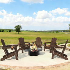 Adirondack Chair Set of 8, Folding All-Weather Outdoor HDPE Patio Chair with Cup Holder, Brown